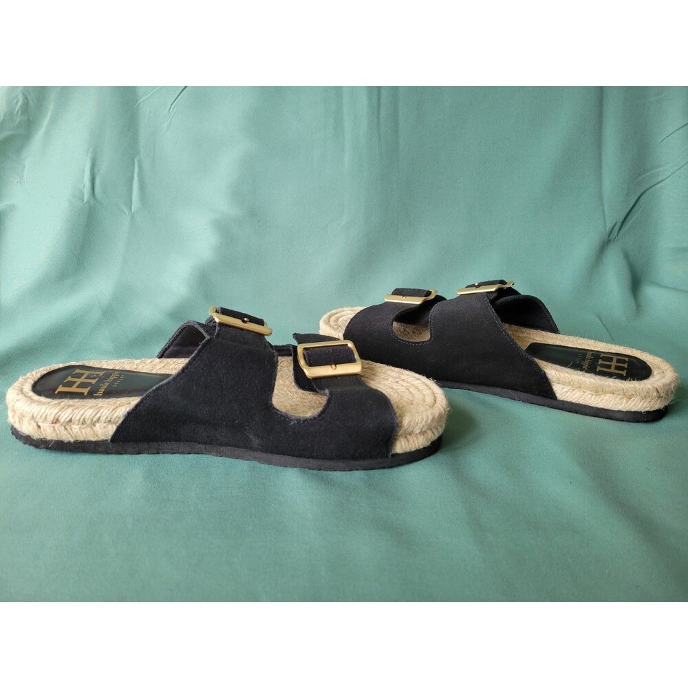 Haute Hippie Black Suede Double Buckle Espadrille Slide Sandals Women's Size7.5M - Picture 9 of 11
